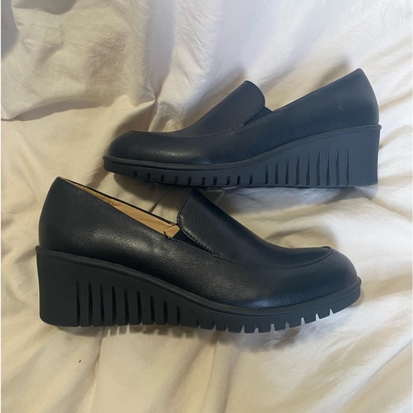 Black Platform Wedge Loafers Flex Step Size 8.5 - Picture 8 of 12